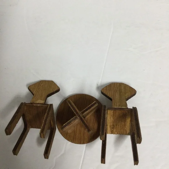 Vintage Miniature Wooden Dollhouse Furniture Sets 4 chairs & 2 round Tables - Picture 10 of 15